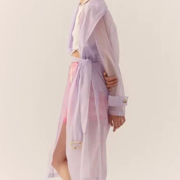 Anthropologie DOLAN Sheer Tulle Trench Coat NEW size LARGE Lavender - Picture 3 of 10